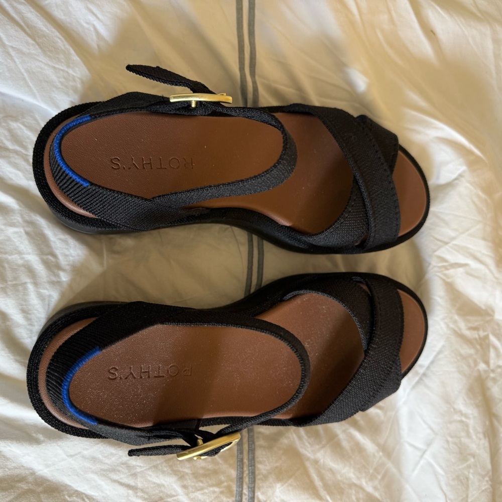 Rothy's Black Sandals with Gold Buckle